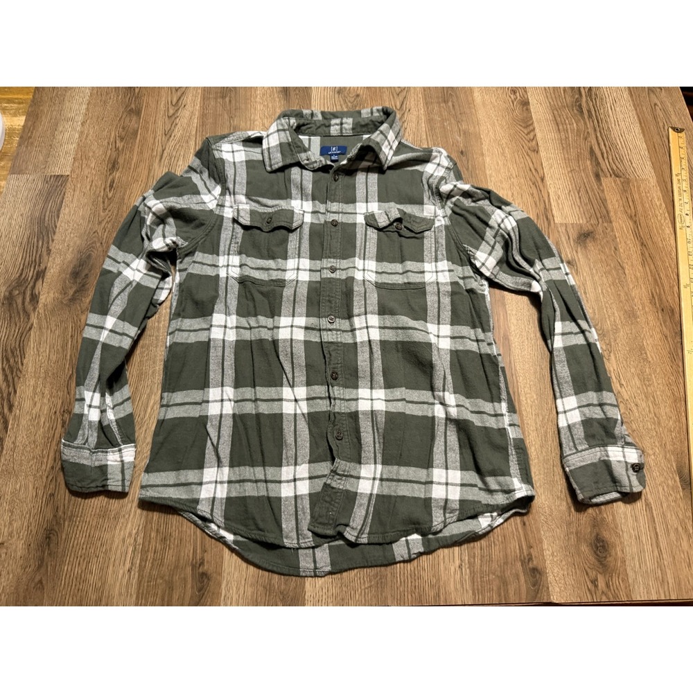 George Shirt Mens Size L Green Plaid Flannel Button Up Long Sleeve Shirt